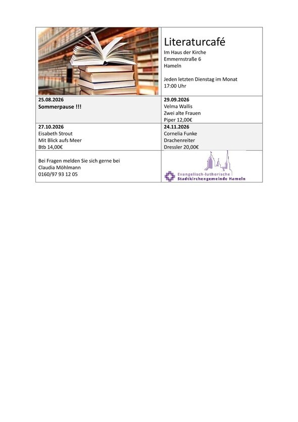 Literatur Cafe Programm Literatur Café